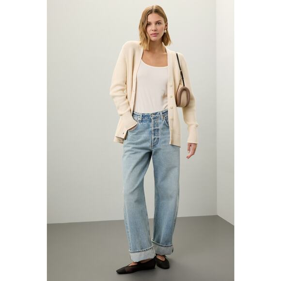 TOCCIN x RTR Off-White 100% Cotton Knit Front Button Beach Cardigan Size Large - Picture 2 of 15